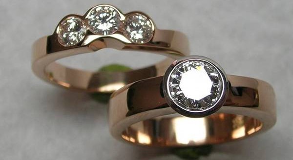 Rose gold diamond engagement and fitted wedding ring