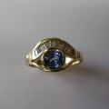 Ceylon sapphire and baguette diamond ring
