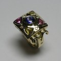 Coloured sapphire and diamond ladies dress ring
