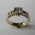 Solitaire princess cut diamond and birthstone dress ring
