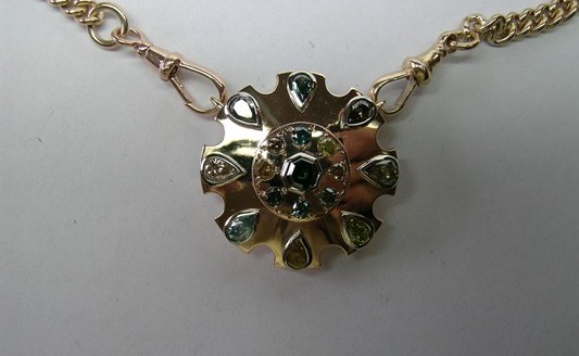 Sparkling coloured diamond antique style pendant
