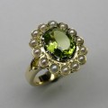 Peridot and seed pearl ladies cluster dress ring