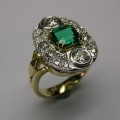 Charming vintage style square emerald and diamond ladies dress ring
