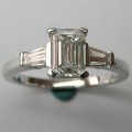 Emerald cut and tapered baguette diamond platinum engagement ring
