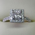 Platinum princess cut diamond halo design engagement ring