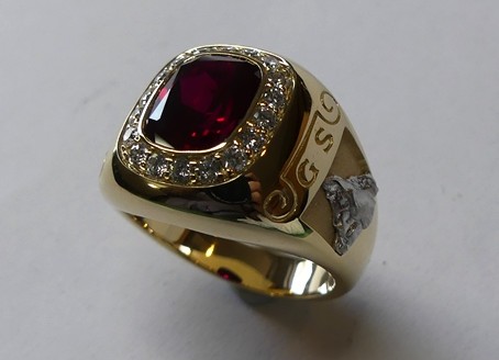 Heavy gents ruby and diamond statement ring