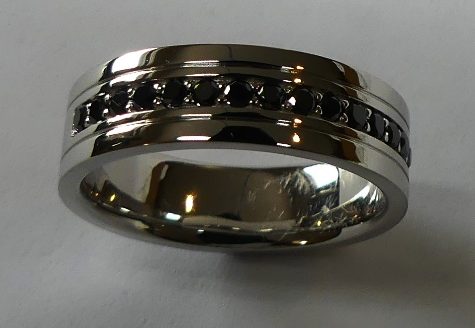 Platinum Black Diamond Gents Wedding Ring