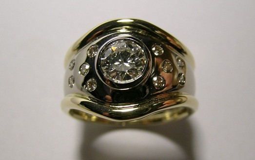 Contemporary style two tone brilliant cut diamond dress ring